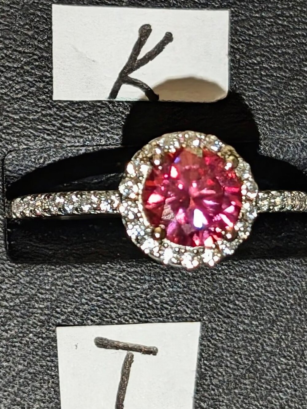 2ct vvs1 pink GRA moissanite halo 925 sterling silver ring size 8 jewelry